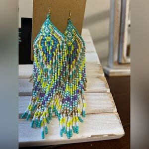 New Gorgeous 💋Gold Beaded tassel boho western tribal earrings jewelry purple